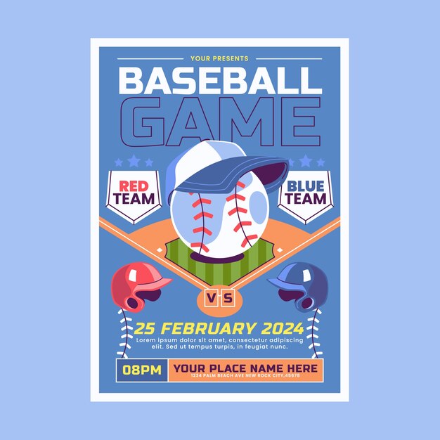 plantilla de póster de béisbol dibujado a mano