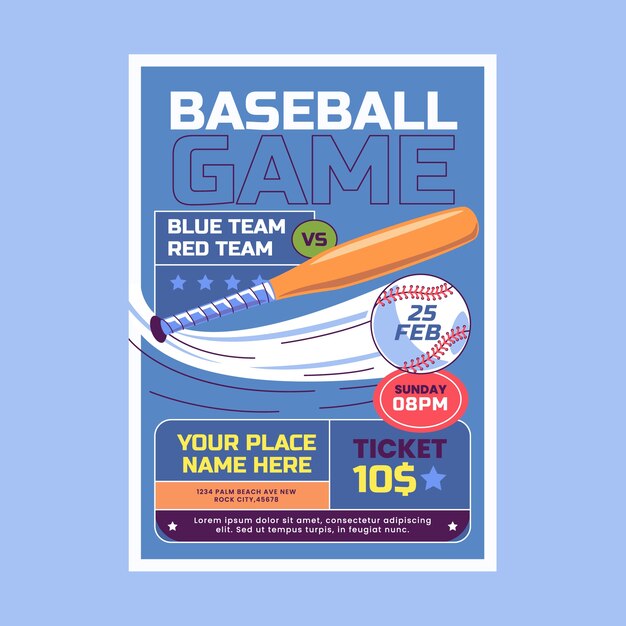 plantilla de póster de béisbol dibujado a mano