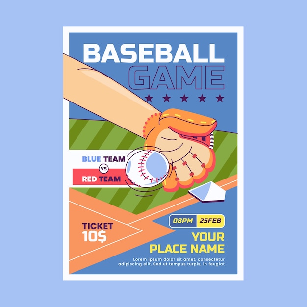 Vector gratuito plantilla de póster de béisbol dibujado a mano