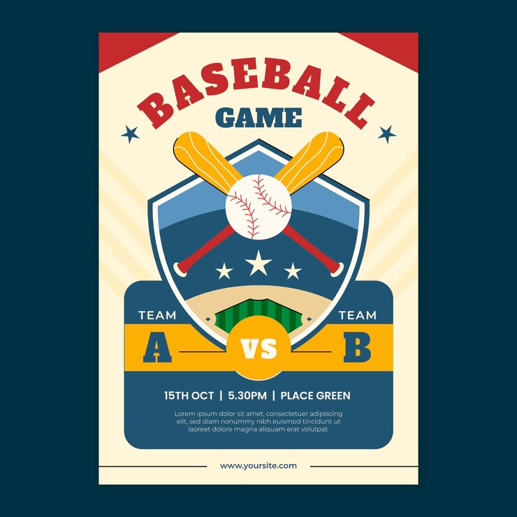 Vector gratuito plantilla de póster de béisbol dibujado a mano