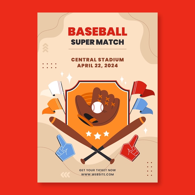 plantilla de póster de béisbol dibujado a mano