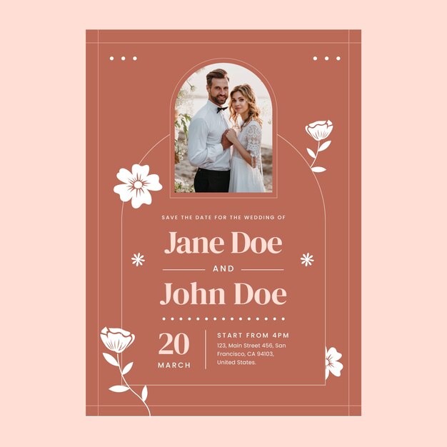 Plantilla de póster de boda floral mínima