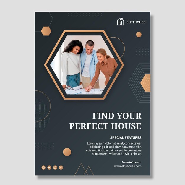 Plantilla de póster de casa perfecta de bienes raíces