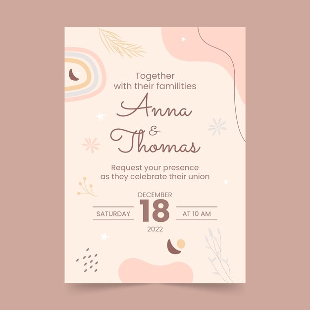 Plantilla de póster de celebración de boda dibujada a mano