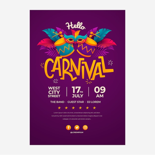 Plantilla de póster de celebración de carnaval degradado