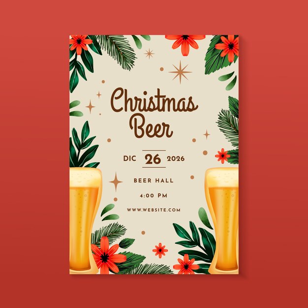 Plantilla de póster de cerveza de temporada navideña de acuarela
