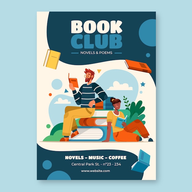 Vector gratuito plantilla de póster de club de lectura dibujado a mano