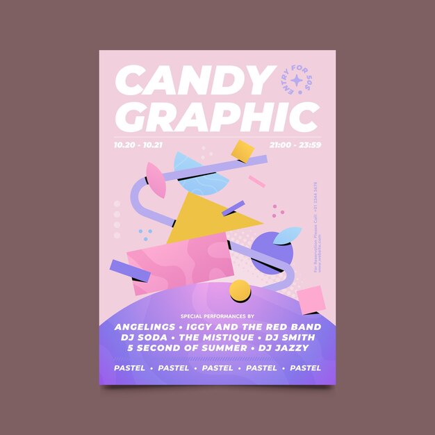 Plantilla de póster de colores de caramelo dibujado a mano
