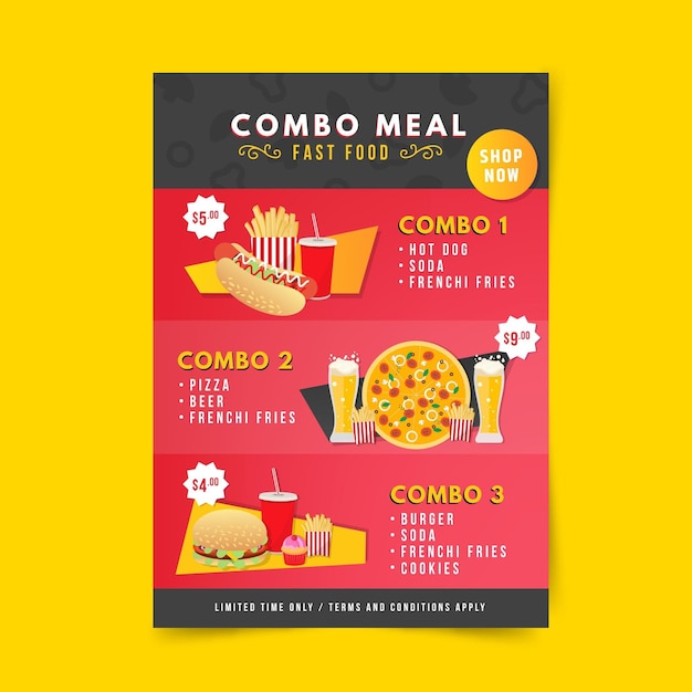 Vector gratuito plantilla de póster de comidas combinadas