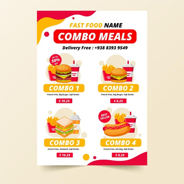 Plantilla de póster de comidas combinadas