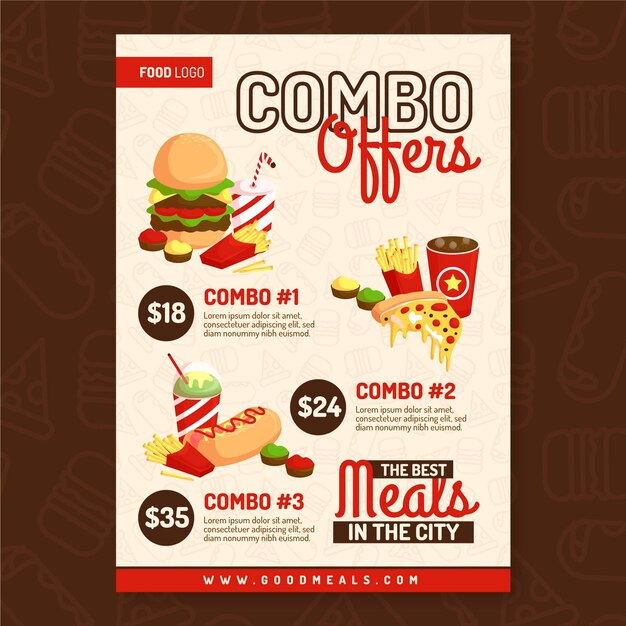 Plantilla de póster de comidas combinadas