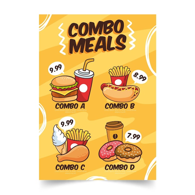 Vector gratuito plantilla de póster de comidas combinadas