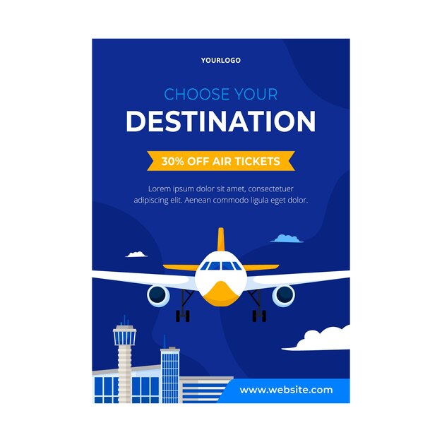 Plantilla de póster de compañía aérea de diseño plano
