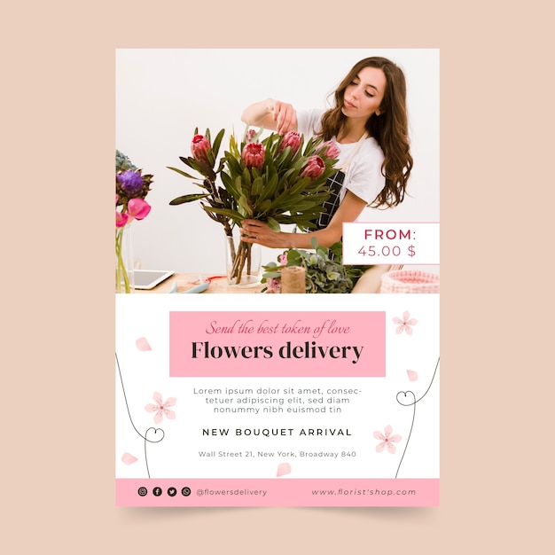 Vector gratuito plantilla de póster de concepto de floristería