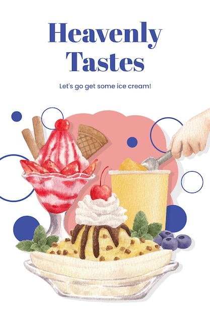 Plantilla de póster con concepto de sabor a heladoestilo acuarela