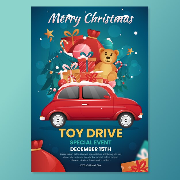 Plantilla de póster de conducción de juguetes de navidad degradado