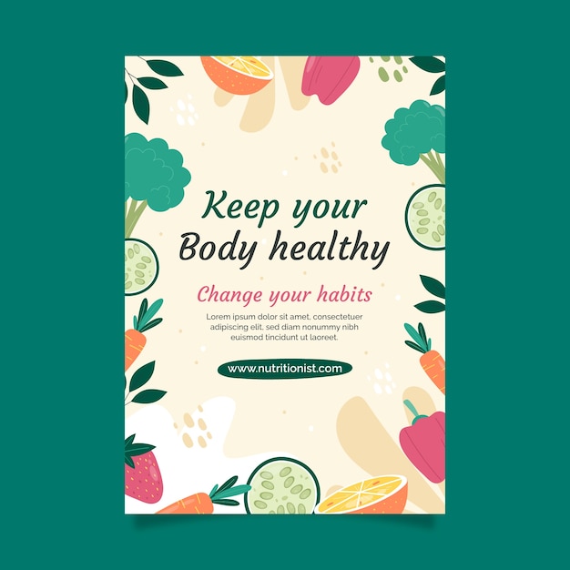 Vector gratuito plantilla de póster de consejos de nutricionista dibujado a mano