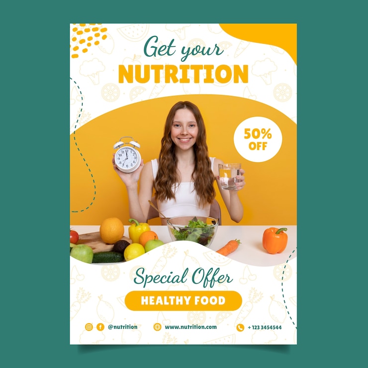 Vector gratuito plantilla de póster de consejos de nutricionista dibujado a mano
