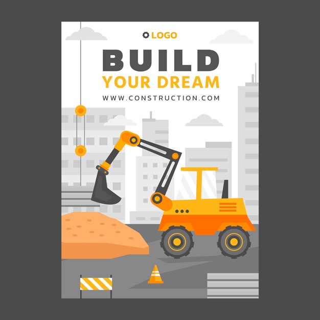 Plantilla de póster de construcción de diseño plano