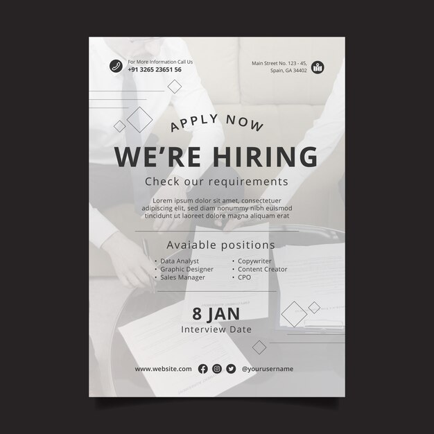 Plantilla de póster de contratación de diseño plano