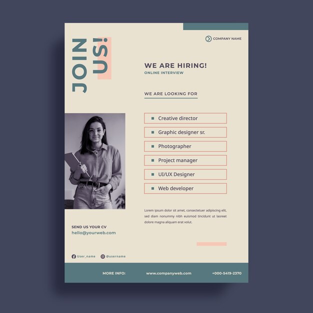 Plantilla de póster de contratación de diseño plano