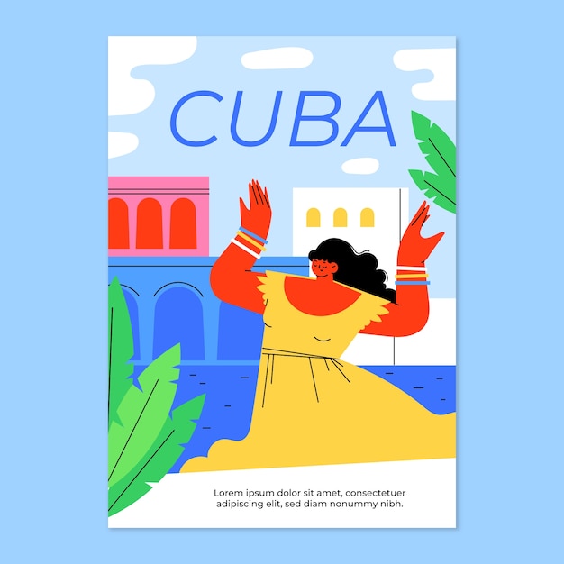 Plantilla de póster de cuba de diseño plano