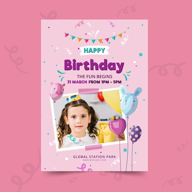 Plantilla de póster de cumpleaños para niños