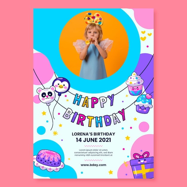 Vector gratuito plantilla de póster de cumpleaños para niños