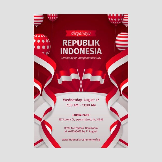 Vector gratuito plantilla de póster degradado para la celebración del día de la independencia de indonesia