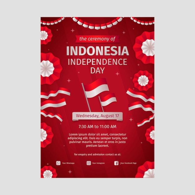 Plantilla de póster degradado para la celebración del día de la independencia de indonesia