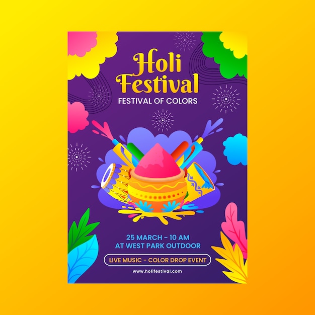 Plantilla de póster degradado para la celebración del festival holi