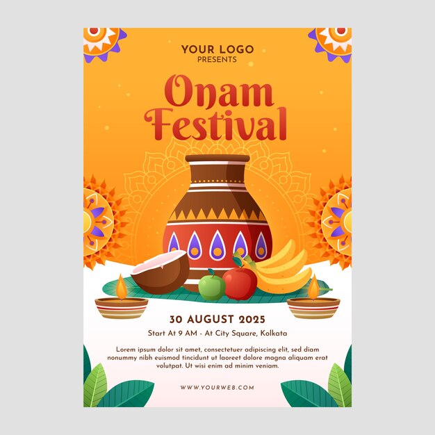 Plantilla de póster degradado para la celebración de onam