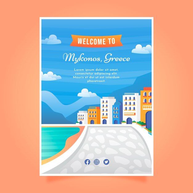 Plantilla de póster degradado de mykonos