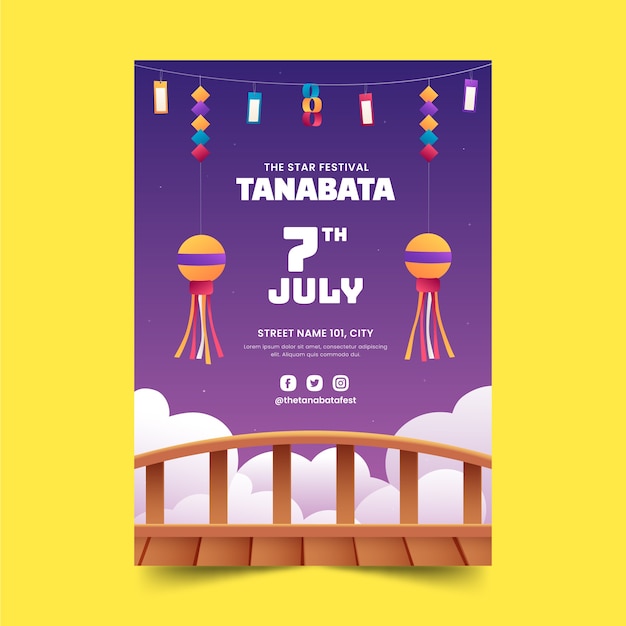 Plantilla de póster degradado de tanabata con puente y adornos