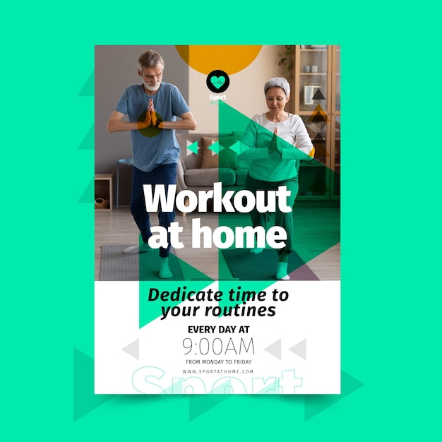 Vector gratuito plantilla de póster de deporte en casa