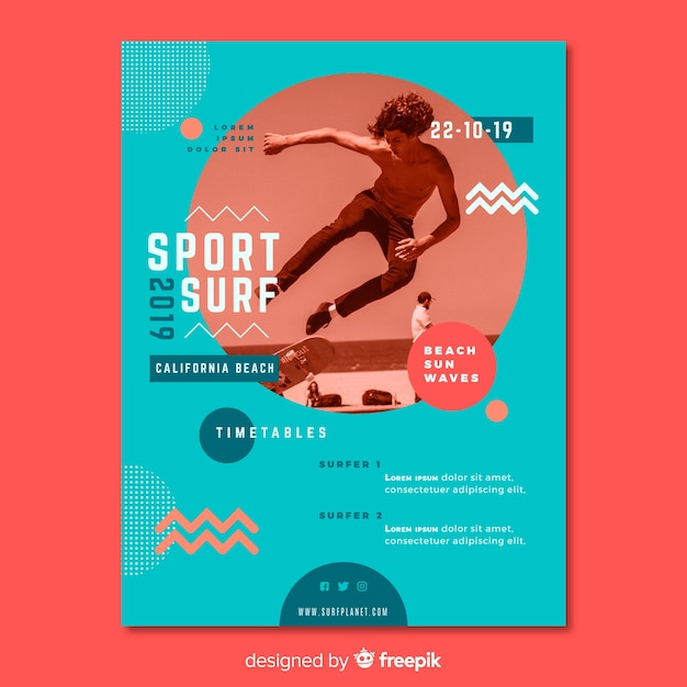 Vector gratuito plantilla de póster deportivo con imagen
