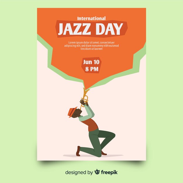 Plantilla de poster del día internacional del jazz dibujado a mano