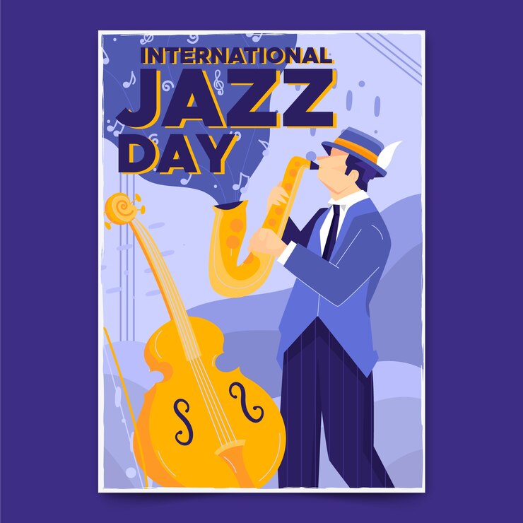 Vector gratuito plantilla de poster del día internacional del jazz dibujado a mano