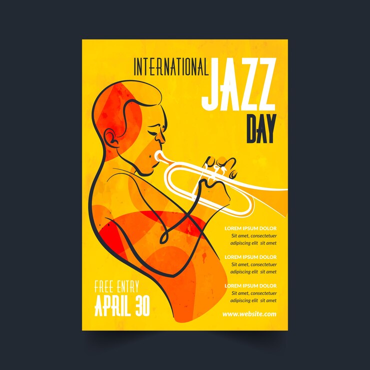 Vector gratuito plantilla de poster del día internacional del jazz dibujado a mano