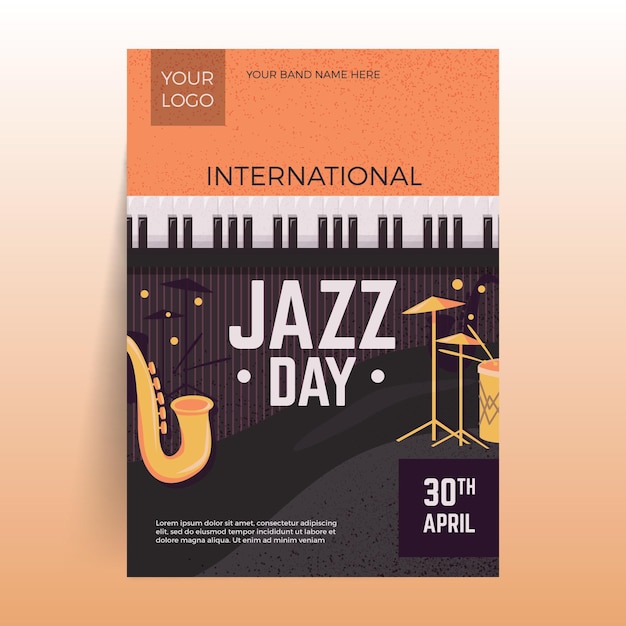 Plantilla de póster del día internacional del jazz dibujado a mano