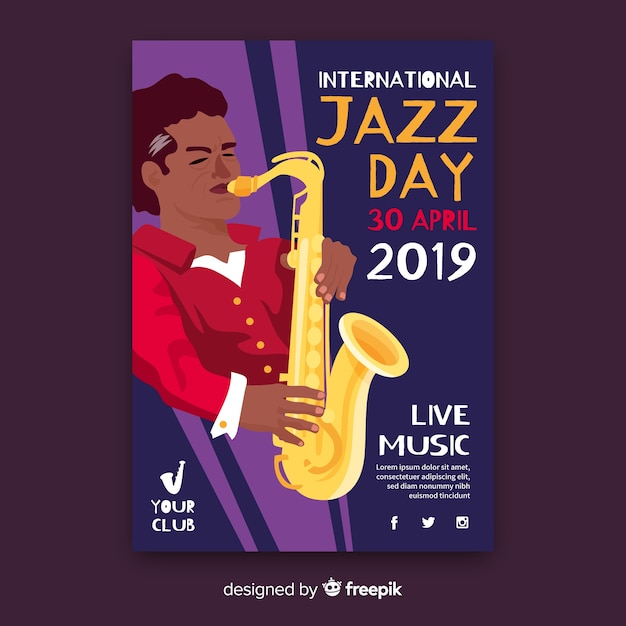 Plantilla de poster del día internacional del jazz en diseño plano