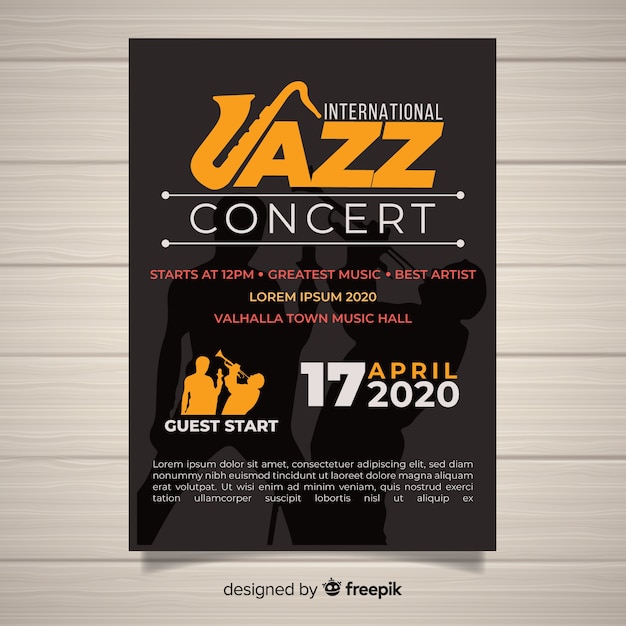 Vector gratuito plantilla de poster del día internacional del jazz en diseño plano