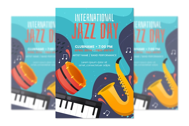 Plantilla de póster del día internacional del jazz de diseño plano