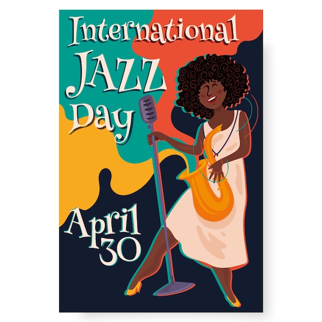 Plantilla de póster del día internacional del jazz de diseño plano