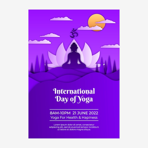 Vector gratuito plantilla de póster del día internacional del yoga de estilo papel