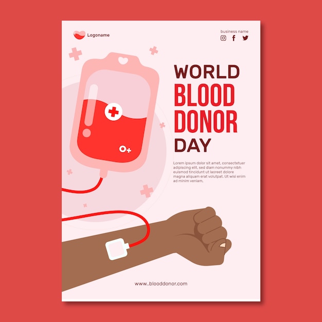 Vector gratuito plantilla de póster del día mundial del donante de sangre dibujado a mano