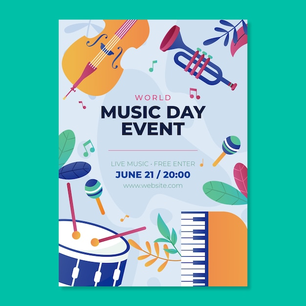 Plantilla de póster del día mundial de la música con degradado