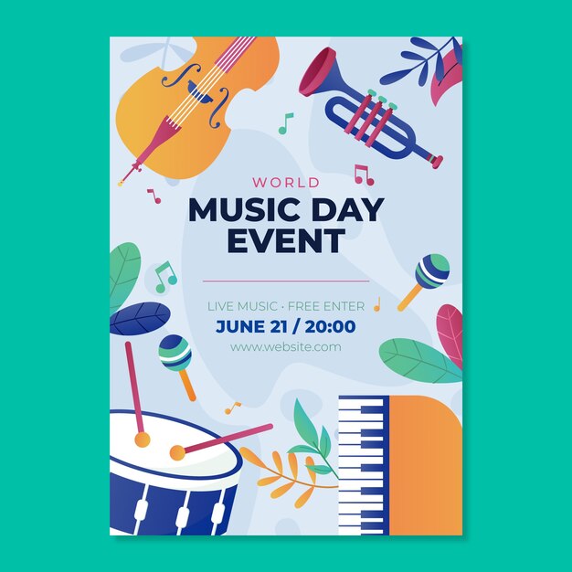 Plantilla de póster del día mundial de la música con degradado