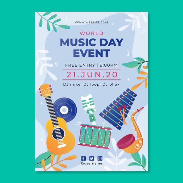 Plantilla de póster del día mundial de la música con degradado