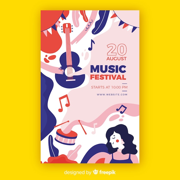 Plantilla de poster dibujado de festival de música